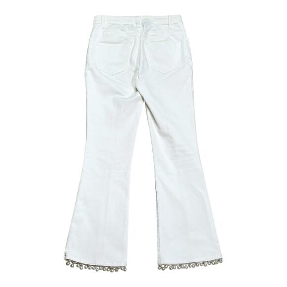 Pinko White Bootcut Jeans With Rhinestone & Pearl Embellishments Size 25 - Picture 2 of 10